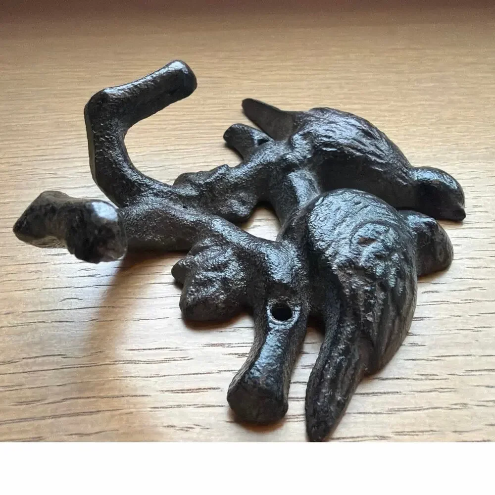 Rustic iron vintage coat hook retro PAIR OF BIRDS woodland cast iron